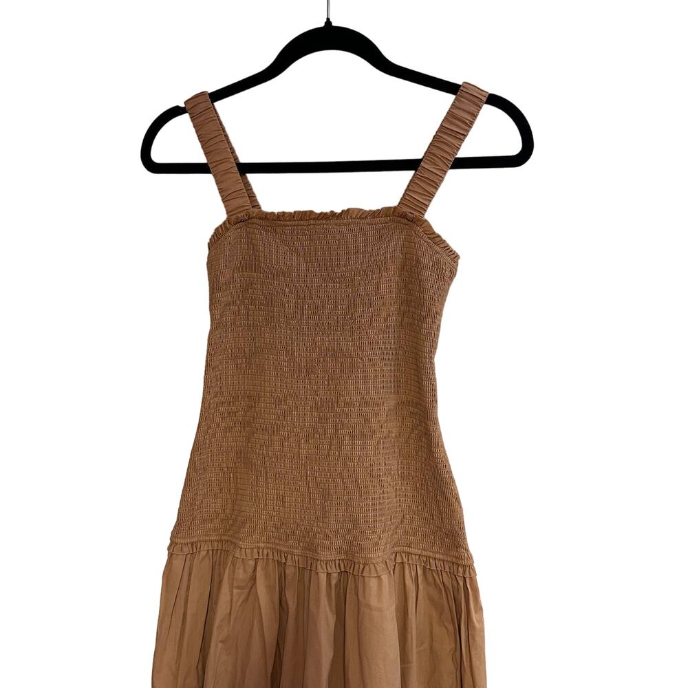 NEW Cinq a Sept Tan Smocked Midi Dress - Picture 6 of 8